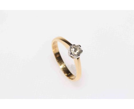 Diamond solitaire 18 carat gold ring, size L/M.