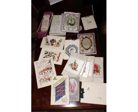 Early military including Boer War Lord Roberts handkerchief, 'Fall In' words by Harold Begbie, antique greetings handmade car