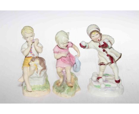 Three Royal Worcester figurines including December, June and March.
