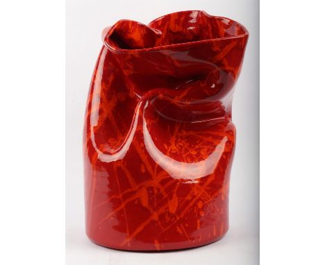 VERONIQUE GUERRIERI,(French, B. 1954.) Vase, red with orange splash decoration, signed to base, 42cm highCondition Report:  T