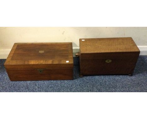 A rectangular mahogany box together with a tea caddy. Est. £20 - £30.