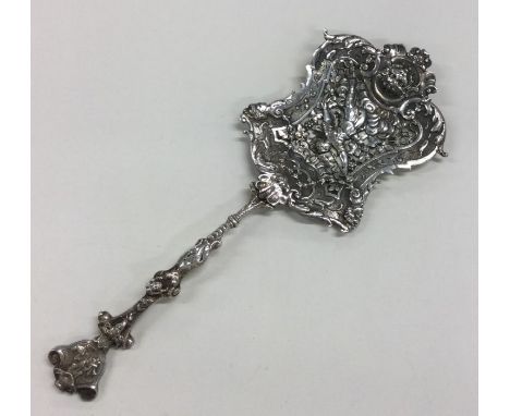 A rare silver pierced ladle decorated with flowers and figures. Approx. 50 grams. Est. £50 - £80.