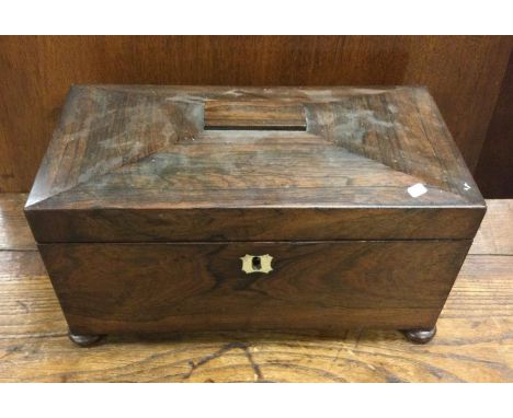 A large rosewood tea caddy of shaped form to hinged lid. Est. £60 - £80.