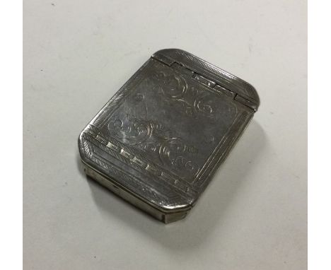 A George II silver snuff box with bright cut decoration to hinged lid engraved with swags. London 1737. By Robert Cox. Approx