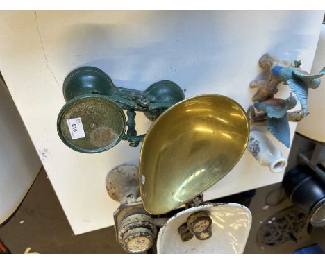 Two sets of assorted kitchen scales/grocers scales and weights