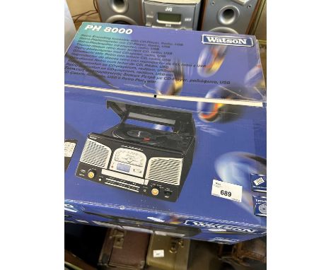 Boxed Watson PH8000 retro turntable/CD player/radio/USB