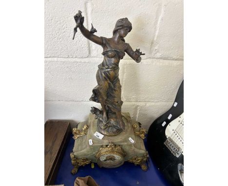 A Victorian green onyx mantel clock with related Spelter mount