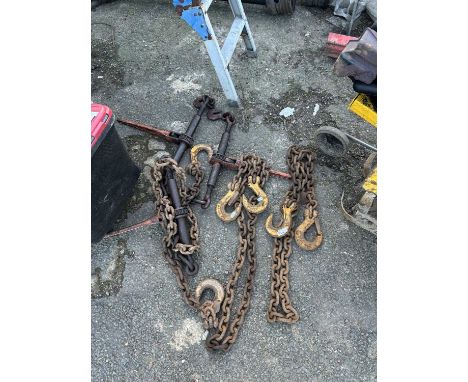 Set of ratchet tie downs with chains and hooks