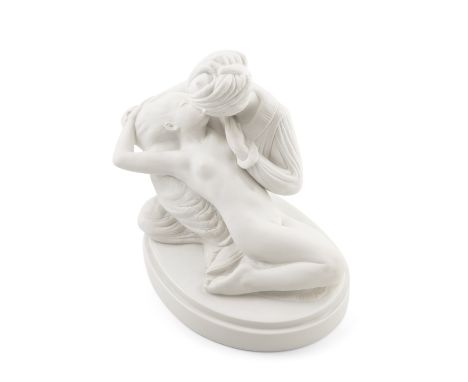 'Fairy Tale III' (1940) - A Royal Copenhagen bisque china group of lovers, one clothed and with a turban, raised on a glazed 