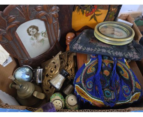 A mixed collection of early 20th century collectables. To include Art Nouveau photo frames, Art Nouveau wooden plaque, opera 