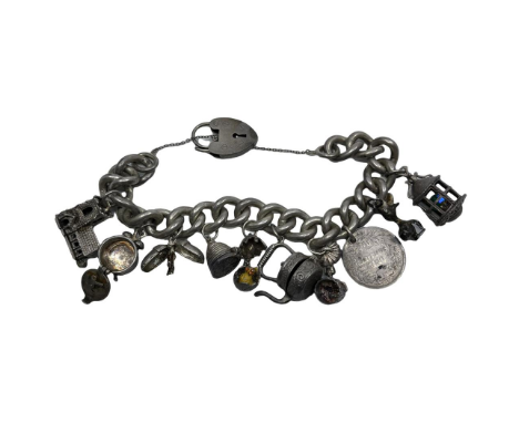  925 Sterling Silver Charm Bracelet with Nine Silver and Unmarked White Metal Charms. To include a Bee in a Beehive, a Chick 