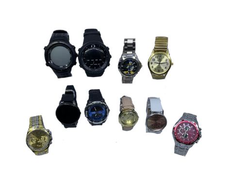 Selection of Watches, Ten altogether.  To include; an Ezon Digital Watch with watch stand, a Blulory Smart Watch, a Curren Wa