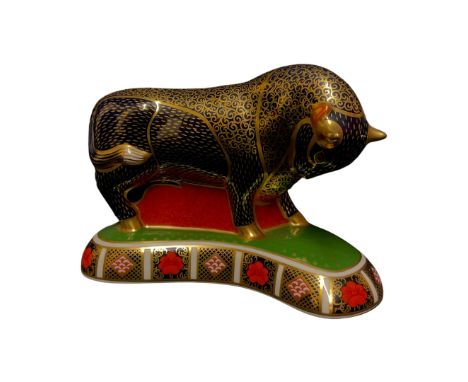A Royal Crown Derby paperweight "Grecian Bull", printed marks in red, 14cm high