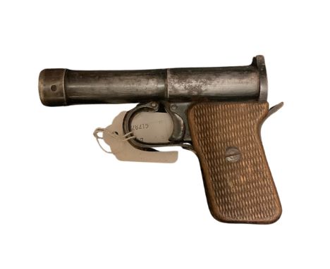 A 1930's German DRGM Tell II DRP air pistol by Venus Waffenfabrik, the light wooden grip with cross hatching