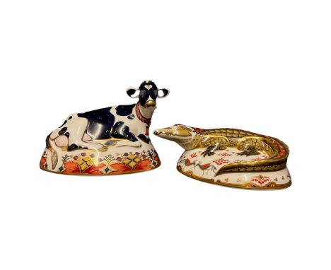 A Royal Crown Derby "Crocodile" paperweight Gold Signature edition designed by John Ablitt, 15cm wide and a Royal Crown Derby