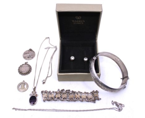 Selection of Sterling Silver Jewellery.  To include a Sterling Silver Blue John Pendant and Chain and a Sterling Silver Bangl