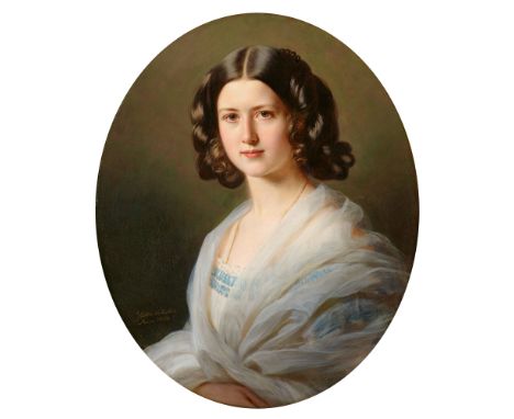 Franz Xaver Winterhalter, Bildnis Gabrielle de LagrenéÖl auf Leinwand. 62 x 52 cm (oval).Signiert und datiert unten links: FX