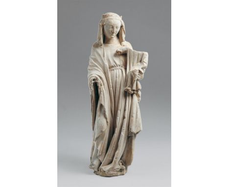 Lothringen 2. Viertel 14. Jahrhundert, Madonna mit KindKalkstein, vollrund bearbeitet. Geringfügigste Reste einer farbigen Fa