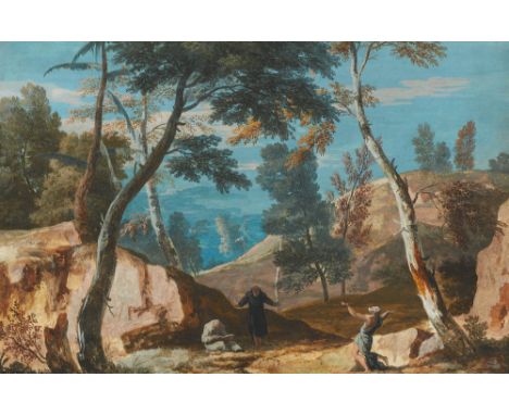 Marco Ricci, Bergige Landschaft mit zwei Mönchen und einem EinsiedlerGouache. 29 x 44 cm.ProvenienzSchweizer Privatsammlung. 