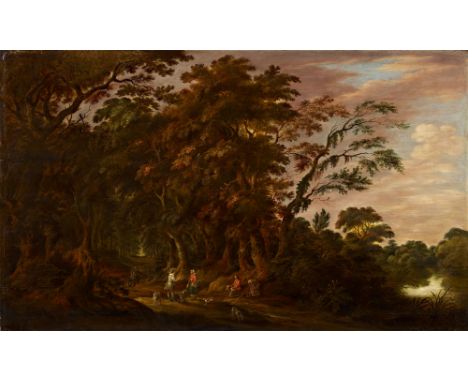 Alexander Keirincx, Landschaft mit Bauern und JägernÖl auf Holz. 56,5 x 93,5 cm.Alexander K[?]rinx 16[?].ProvenienzWohl Slg. 