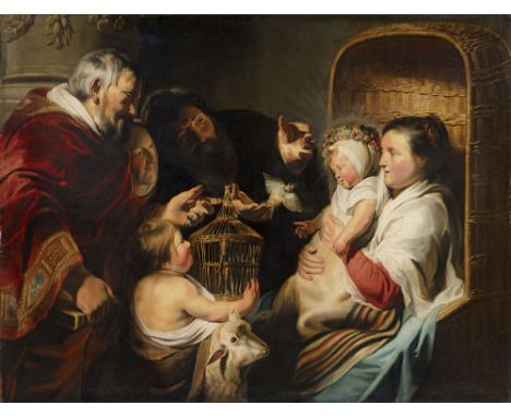 Jacob Jordaens, Die heilige Familie mit Johannes dem Täufer und seinen ElternÖl auf Leinwand (doubliert). 112,5 x 148 cm.Guta