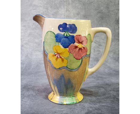 Clarice Cliff 'Bizarre' range Newport Pottery pansies design single handled jug. 20.5cm high approx. Printed marks to the bas