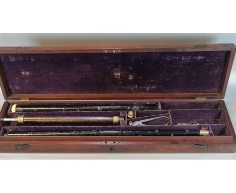 Scarce 19th Century walking stick Air Cane, in its original fitted mahogany box, with pump and accessories including brass oi