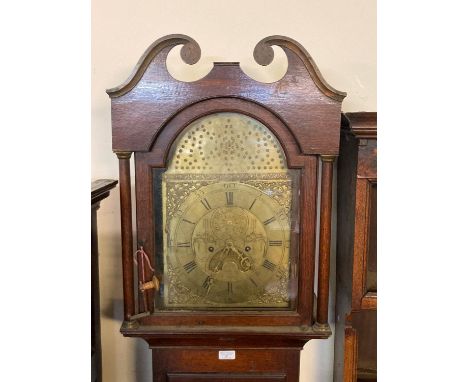 18th/19th century oak cased eight day long case clock, the face marked David Bowen, Swansey (sic), having broken swan neck pe