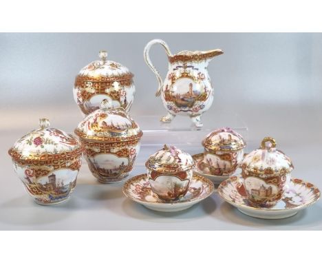 Late 19th/early 20th century Meissen porcelain topographical ten piece tea set, all with lidded covers depicting castles, boa