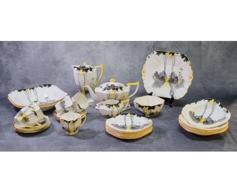 Fifty eight piece Shelley 'Tall Trees' tea service, to include: cups, saucers, side plates, bowls, teapots and stand, sugar b