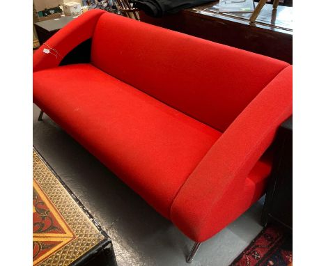 Set of two red upholstered contemporary designer Artifort Isobel sofas by Michiel van der Kley. One is longer than the other,