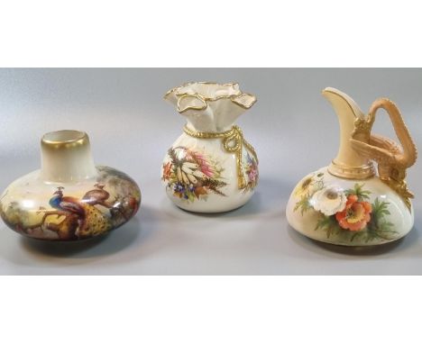 A collection of Royal Worcester porcelain items to include: a small ewer 1048, the handle decorated with a winged serpent and