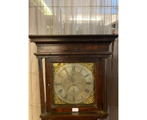 18th century oak cased thirty hour long case clock by Thomas Hay of Bishop's Castle.  The case with flat hood above square ap