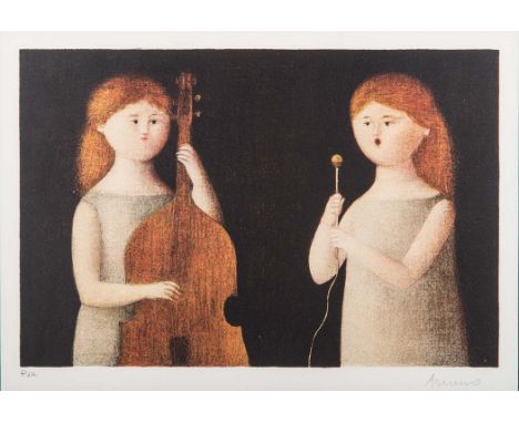 Antonio Bueno (Italian 1918-1984) THE DUET signed lithograph printed in colours sheet size: 28,5 by 40cm 