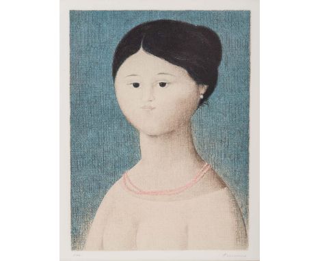 Antonio Bueno (Italian 1918-1984) LADY WITH PEARL EARRING AND CORAL NECKLACE signed lithograph printed in colours sheet size: