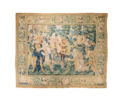 A FRANCO-FLEMISH VERDURE TAPESTRY, ENGHEIM, BELGIUM, 16TH CENTURY woven, wool, organic pigments, depicting a Royal procession