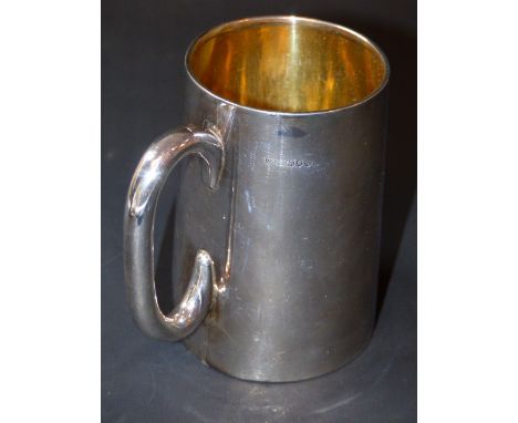 A late Victorian silver cylindrical tankard, with glass base. London 1883. Weight all in at 10ozs together with a silver two 