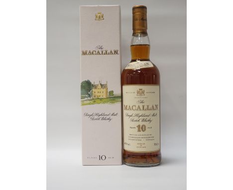 MACALLAN 10YO
A fine bottle of the Macallan 10 Year Old Single Malt Scotch Whisky matured in Sherry Wood circa 1990s.  70cl. 