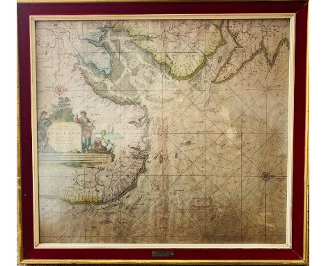 Van Keulen, Johannes. Sea chart showing the Norfolk coast, [1680 or later], hand-coloured copper engraving on laid/chain-line