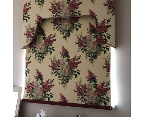 A number of sets of superior quality window dressings made from linen fabric with an exquisite lilac flower print by Brian Ya