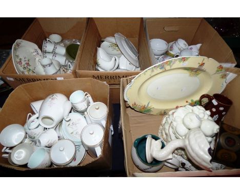 5 boxes of mixed teawares including Wedgwood Copeland Spode and Paragon