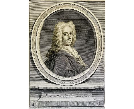 Marcus Ricci Bellunensis Pictor print, portrait originally painted and dated by A F Aldani Ven 1724, engraved by D. Ios. Smit