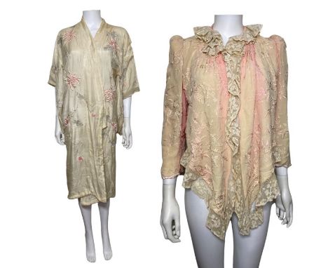 An interesting collection of 1930s and earlier nightgowns etc including an early 20th century hand embroidered kimono for a c