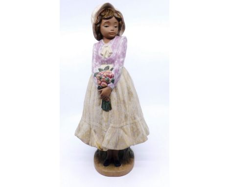 Large Nao figure of a girl holding a bunch of flowers , 36cm highgood condition