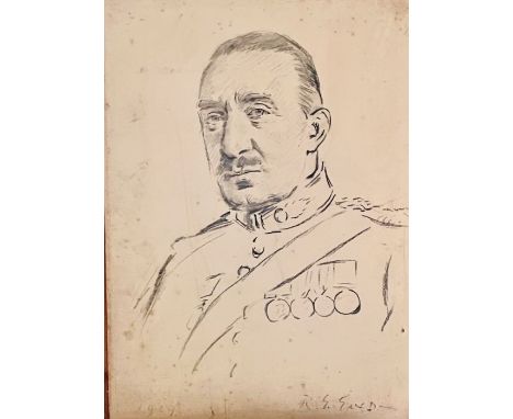 Original charcoal portrait of a gentleman with bravery medals by Reginald Grenville Eves (1876-1941), circa 1929. 60cm H x 44