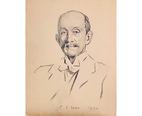 Original charcoal portrait of war veteran by Reginald Grenville Eves (1876-1941), circa 1920. &nbsp;58cm H x 46cm W