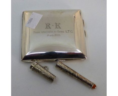 Silver cigarette case , marked  R K from visitors of Looe LTC Aug 1919 and a cases silver cigarette holder 109 grams