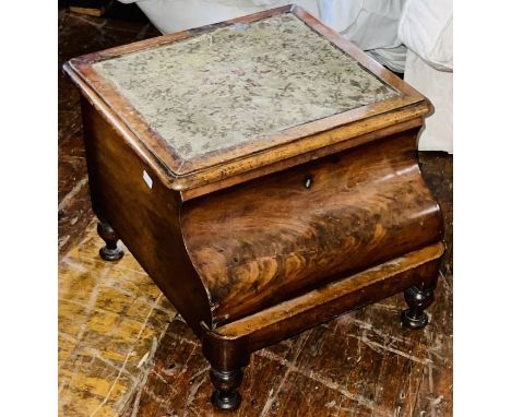 A 19th Century mahogany commode, raised on short cabriole legs; another Victorian mahogany and brass mounted coal shuttle. (2