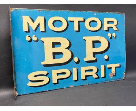 An early BP Motor Spirit double sided enamel sign with hanging flange by Bruton of Palmers Green, in very good condition, 24 