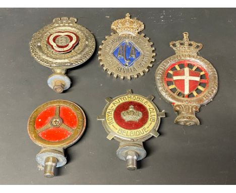 A Royal Automobile Club of Belgium car badge and four further Continental car badges. 
